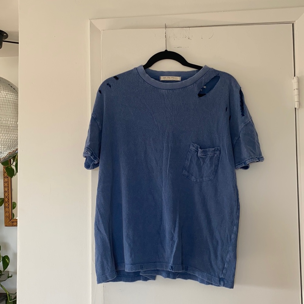 Free People Rubi Tee Oversized Distressed Blue
